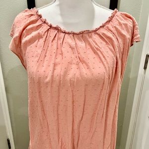 Peach Swiss Dot cap sleeved blouse. Size L